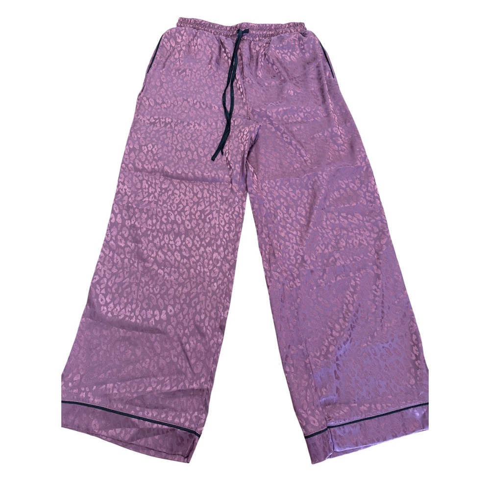 BCBGMAXAZRIA Satin Leopard Jacquard Pajama Pants Small Mauve Animal Print Lounge